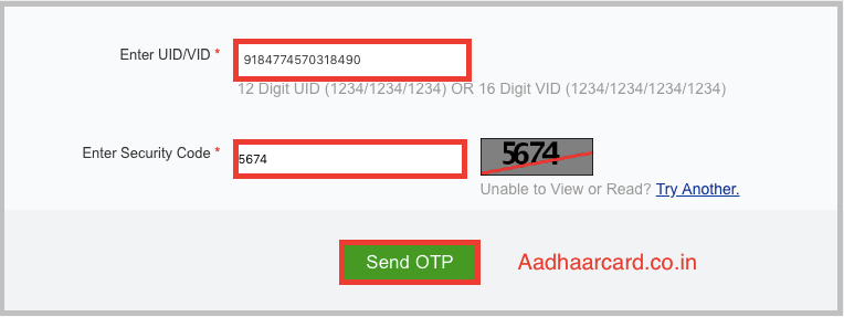 Aadhaar Authentication Fill Online at UIDAI