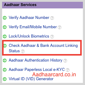 Check Aadhaar & Bank Account Linking Status in UIDAI