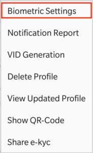 Click on Biometrics Setting in mAadhaar