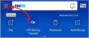 Click on three Dots from the Top Left in Paytm for Removing KYC