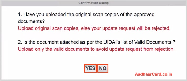 Confirmation Dialog for Changing Address in SSUP Aadhaar