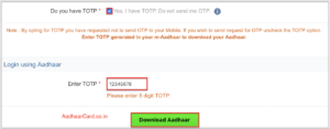 Download Aadhaar Card by TOTP in UIDAI
