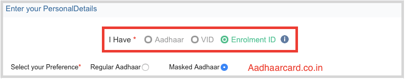 Download Aadhaar by Aadhaar VID or Enrolment ID