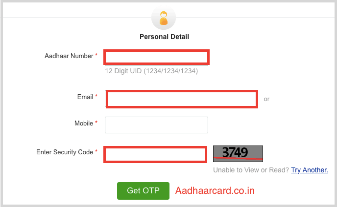 Aadhaar Email and Mobile Number Verification Page in UIDAI