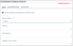 Enrolment Centres Search in UIDAI