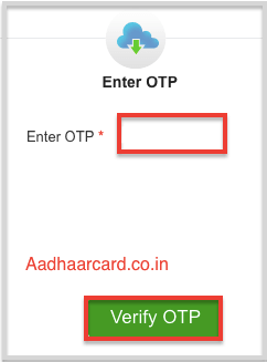 Enter OTP for Verification of Aadhaar Email or Mobile Number