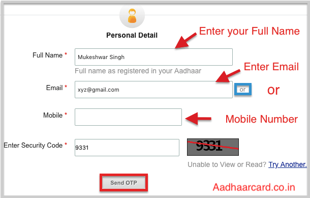 Enter Personal Data for Downloading Your Aadhaar With Name and Date of Birth