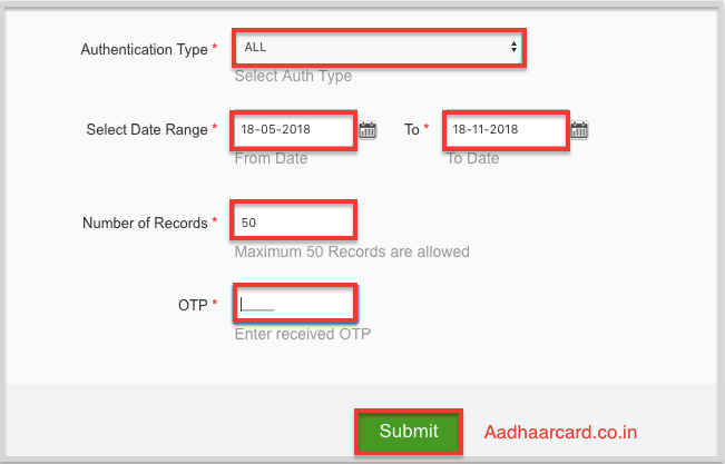 Enter Your Information for Aadhaar History Authentication