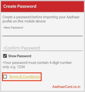 Enter password to Import your Aadhaar Card in mAadhaar