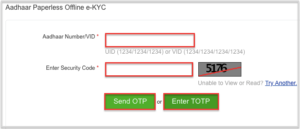 Enter your Aadhaar Number and Send OTP for Local e-KYC