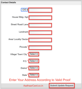 Enter your Details for Changing Aadhaar Address