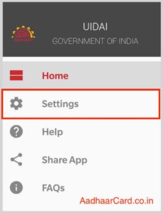 Go to Settings from mAadhaar