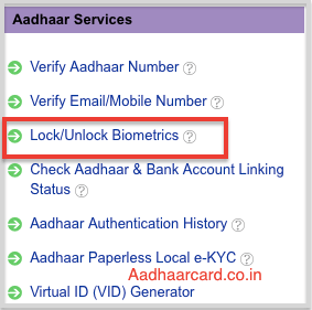 Lock Unlock Biometrics of Aadhaar Card in UIDAI