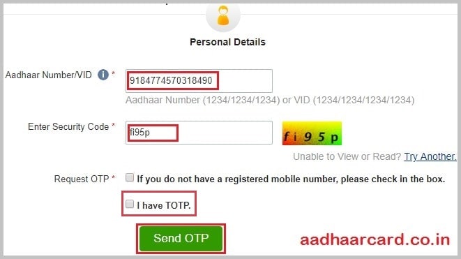 Order Aadhaar Reprint with Mobile number