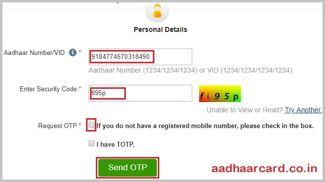 Order Aadhaar Reprint without regristered mobile number