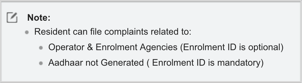 Resident can file complaints related to these in Aadhaar