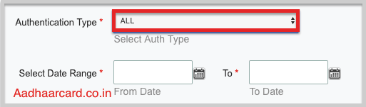 Select Aadhaar Authentication Type as All