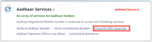 Virtual ID or VID Generator in Aadhaar