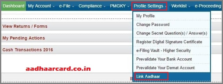 link aadhaar card with pan card step 2